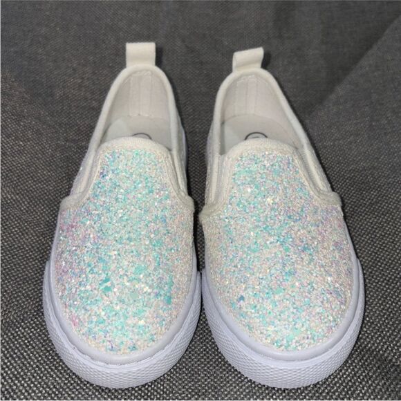 Like new cat & Jack little girls size 7 white sparkly shoes - Picture 1 of 1
